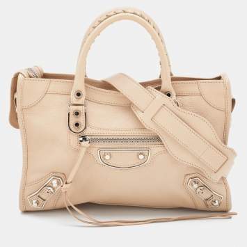 Pre Owned Balenciaga Praline Leather Small Metallic Edge City Bag