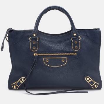 Pre Owned Balenciaga Bleu Obscur Leather Medium Metallic Edge Classic City Bag