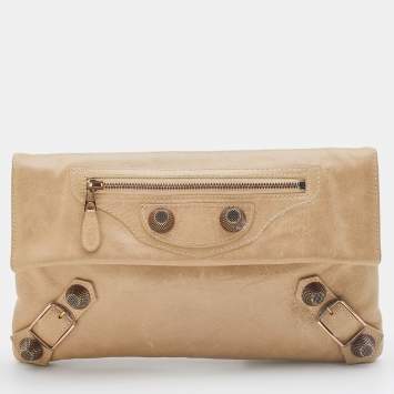 Pre Owned Balenciaga Praline Leather GGH Envelope Clutch