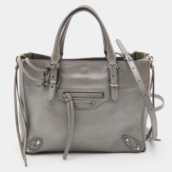 Pre Owned Balenciaga Grey Leather Mini Papier A4 Magnet Tote