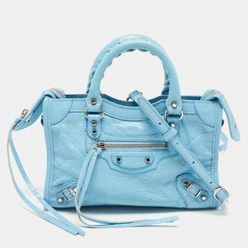 Pre Owned Balenciaga Blue Leather Nano Classic City Tote