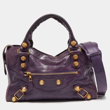 Pre Owned Balenciaga Purple Leather GGH City Bag