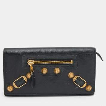Pre Owned  Balenciaga Black Leather City Flap Continental Wallet