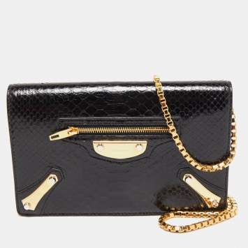 Pre Owned Balenciaga Black Python Amp Plate Chain Clutch 