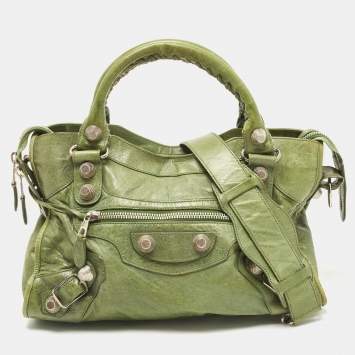 Pre Owned Balenciaga Olive Green Leather GSH Classic City Bag