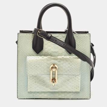 Pre Owned Balenciaga Black/Light Blue Python and Leather Mini Maillon All Afternoon Tote