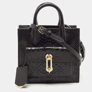 Pre Owned Balenciaga Black Python and Leather Mini Maillon All Afternoon Tote