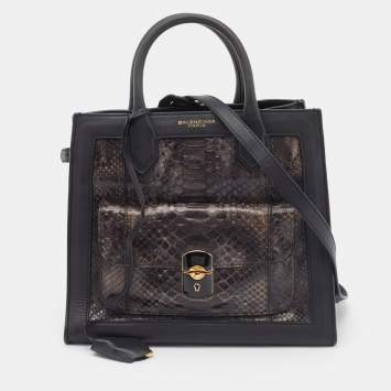 Pre Owned Balenciaga Black/Grey Python and Leather Padlock All Afternoon Tote