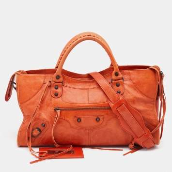 Pre Owned Balenciaga Tangerine Leather RH Classic Part Time Tote