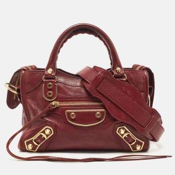 Pre Owned Balenciaga Red Leather Mini Classic Metallic Edge City Bag