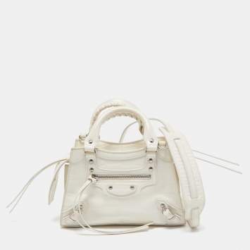 Pre Owned Balenciaga White Croc Embossed Leather Mini Neo Classic Tote