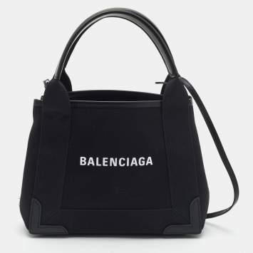 Pre Owned Balenciaga Black/White Canvas and Leather XS Cabas Tote