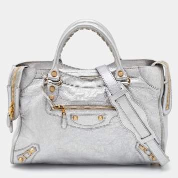 Pre Owned Balenciaga Gris Aluminum Leather RGH City Tote