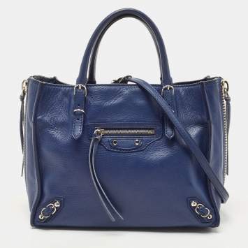 Pre Owned Balenciaga Navy Blue Leather Mini Papier A4 Tote