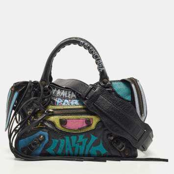Pre Owned Balenciaga Multicolor Leather Mini Graffiti City Bag