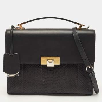 Pre Owned Balenciaga Black Leather and Python Le Dix Cartable Top Handle Bag