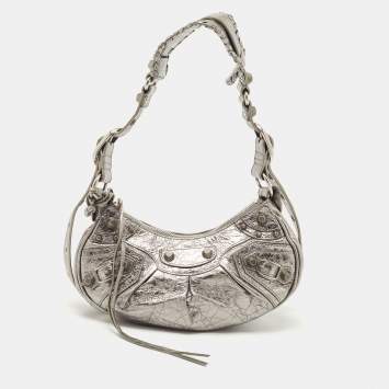 Pre Owned Balenciaga Silver Leather XS Le Cagole Shoulder Bag