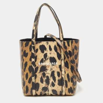Pre Owned Balenciaga Brown/Black Leopard Print Leather XXS Everyday Tote