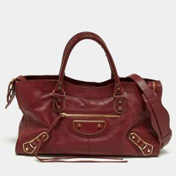 Pre Owned Balenciaga Burgundy Leather Metallic Edge Part Time Tote