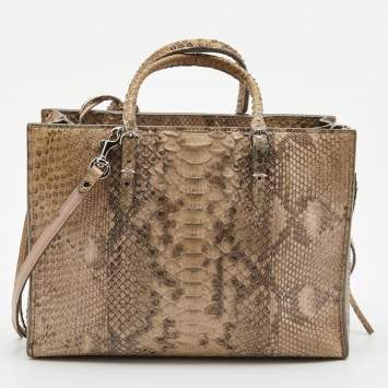 Pre Owned Balenciaga Beige Python Papier A6 Zip Tote