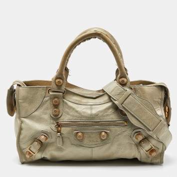 Pre Owned Balenciaga Mint Green Leather Giant 21 Gold Hardware Part Time Tote