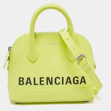Pre Owned Balenciaga Neon Yellow Leather XXS Ville Satchel