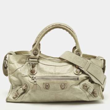 Pre Owned Balenciaga Light Green Leather Giant 21 Silver Hardware Part-Time Tote