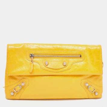 Pre Owned Balenciaga Mustard Leather RSH Envelope Clutch