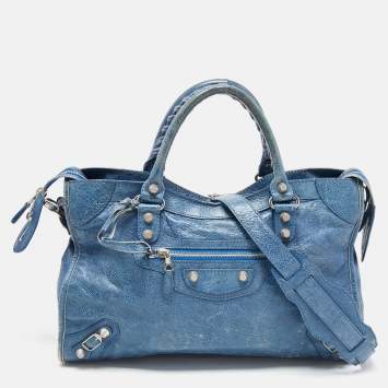 Pre Owned Balenciaga Blue Leather SGH Motorcycle City Bag