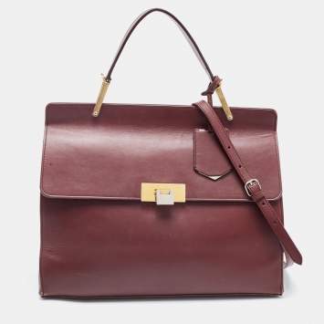 Pre Owned Balenciaga Burgundy Leather Le Dix Cartable Top Handle Bag