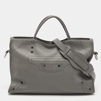 Pre Owned Balenciaga Grey Leather Black Out City Bag