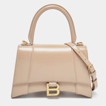 Pre Owned Balenciaga Light Beige Leather Small Hourglass Top Handle Bag