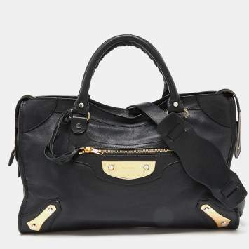 Pre Owned Balenciaga Black Leather Metal Plate Classic City Bag