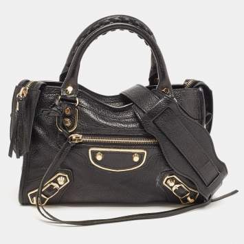 Pre Owned Balenciaga Black Leather Mini Classic Metallic Edge City Bag