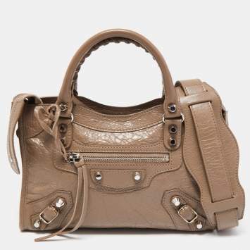 Pre Owned Balenciaga Beige Crinkled Leather Mini City Bag