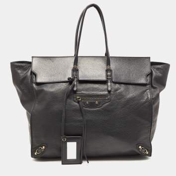 Pre Owned Balenciaga Black Leather Papier A4 Tote