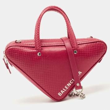 Pre Owned Balenciaga Red Snakeskin Leather XS Chain Triangle Duffle Bag