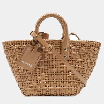 Pre Owned Balenciaga Beige Varnished Faux Leather XS Bistro Tote