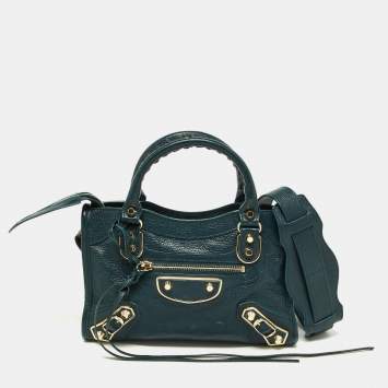 Pre Owned Balenciaga Lagoon Leather Mini Classic Metallic Edge City Bag