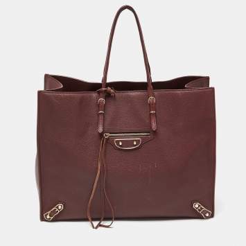 Pre Owned Balenciaga Burgundy Leather Papier A4 Tote