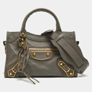 Pre Owned Balenciaga Grey Leather Mini Classic Metallic Edge City Bag