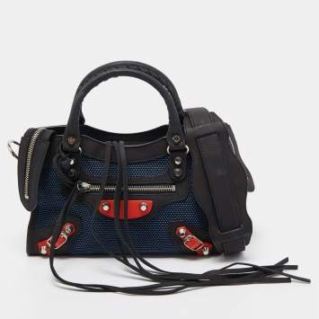 Pre Owned Balenciaga Tricolor Mesh Fabric and Nubuck Mini Classic City Bag