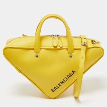 Pre Owned Balenciaga Yellow Leather Triangle Duffle Bag