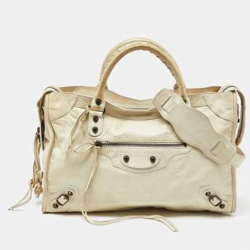 Pre Owned Balenciaga Blanc Creme Leather Classic City Bag