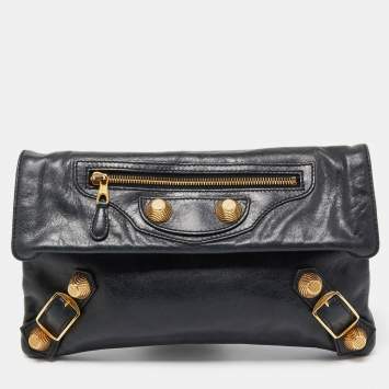 Pre Owned Balenciaga Dark Green Leather GGH Envelope Clutch