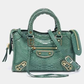 مملوكة مسبقًا Balenciaga Green Python Nano Classic City Bag