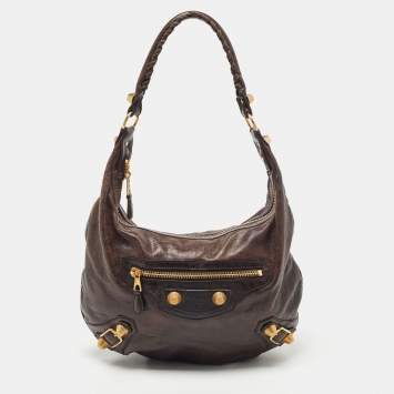 Pre Owned Balenciaga Dark Brown Leather GGH Hobo