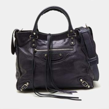 Pre Owned Balenciaga Metallic Blue Leather RH Town Tote