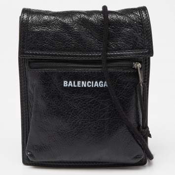 Pre Owned Balenciaga Black Leather Explorer Pouch Crossbody Bag