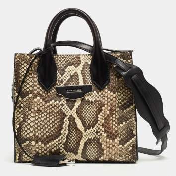 Pre Owned Balenciaga Black/White Python and Leather Mini All Afternoon Tote
